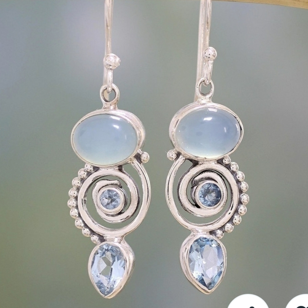 NWT Sterling Silver Topaz Chaicedony hook earrings